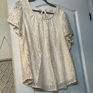 LC Lauren Conrad Cream Lace Short-Sleeve Top
